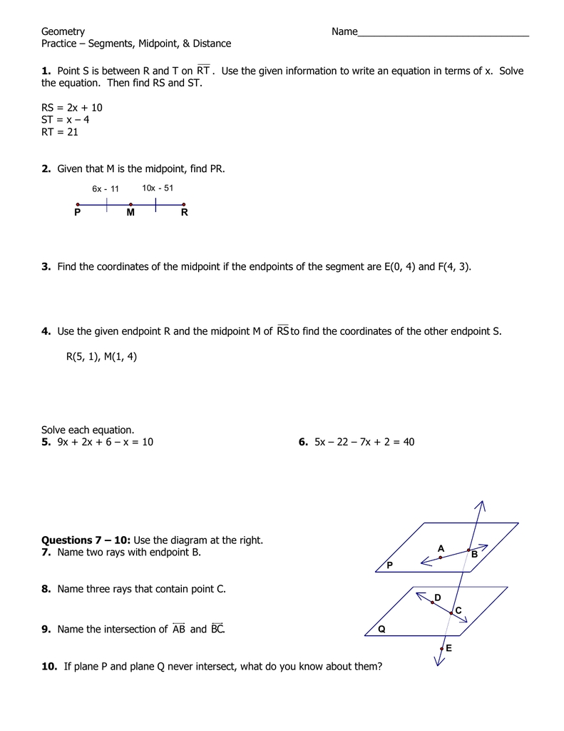 Geometry Name Practice - Segments In Midpoint And Distance Formula Worksheet