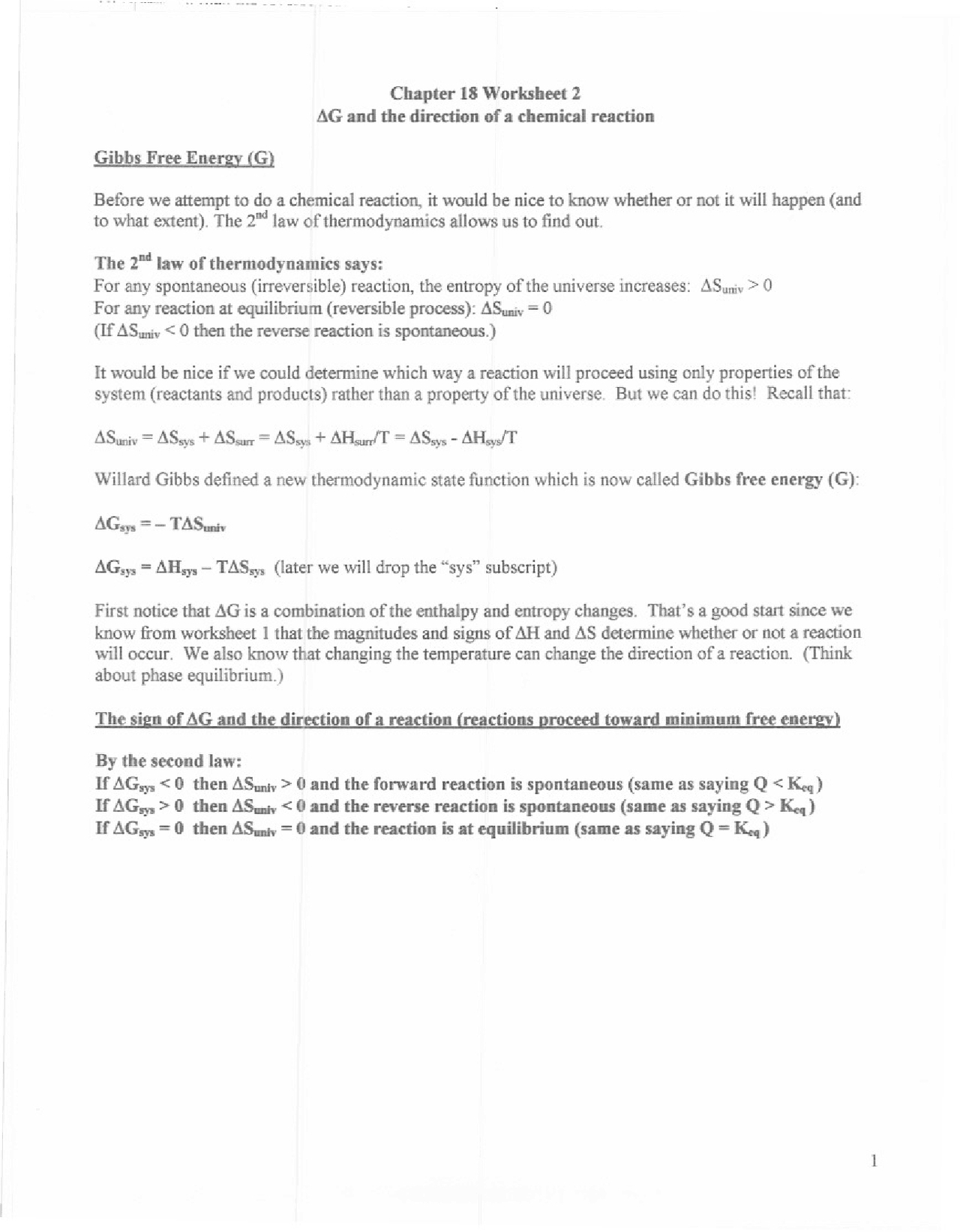 Gibbs Free Energy Worksheet With Regard To Gibbs Free Energy Worksheet