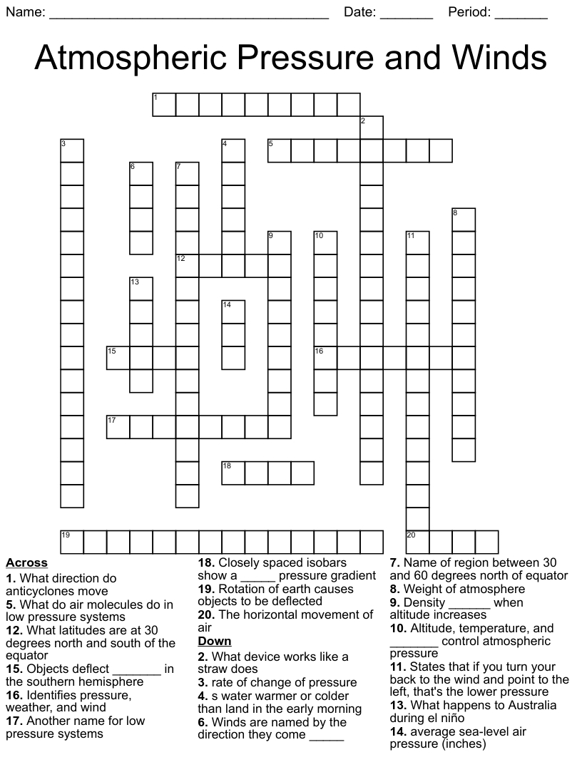Global Wind Patterns Worksheet Answer Key Pdf / Global Winds Crossword With Regard To Global Wind Patterns Worksheet