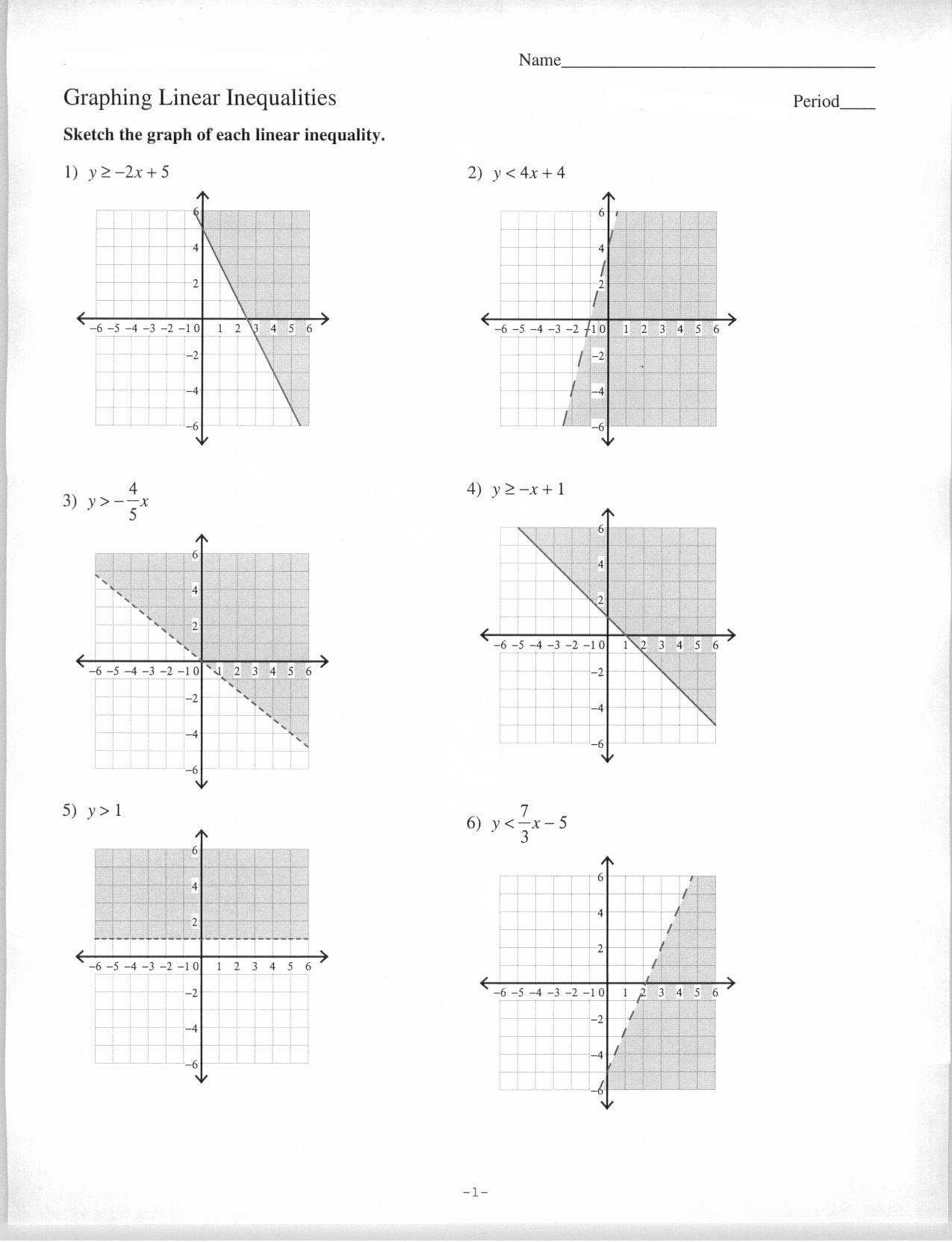 Graphing Linear Inequalities And Systems Of Linear Inequalities Short In Graphing Linear Functions Worksheet