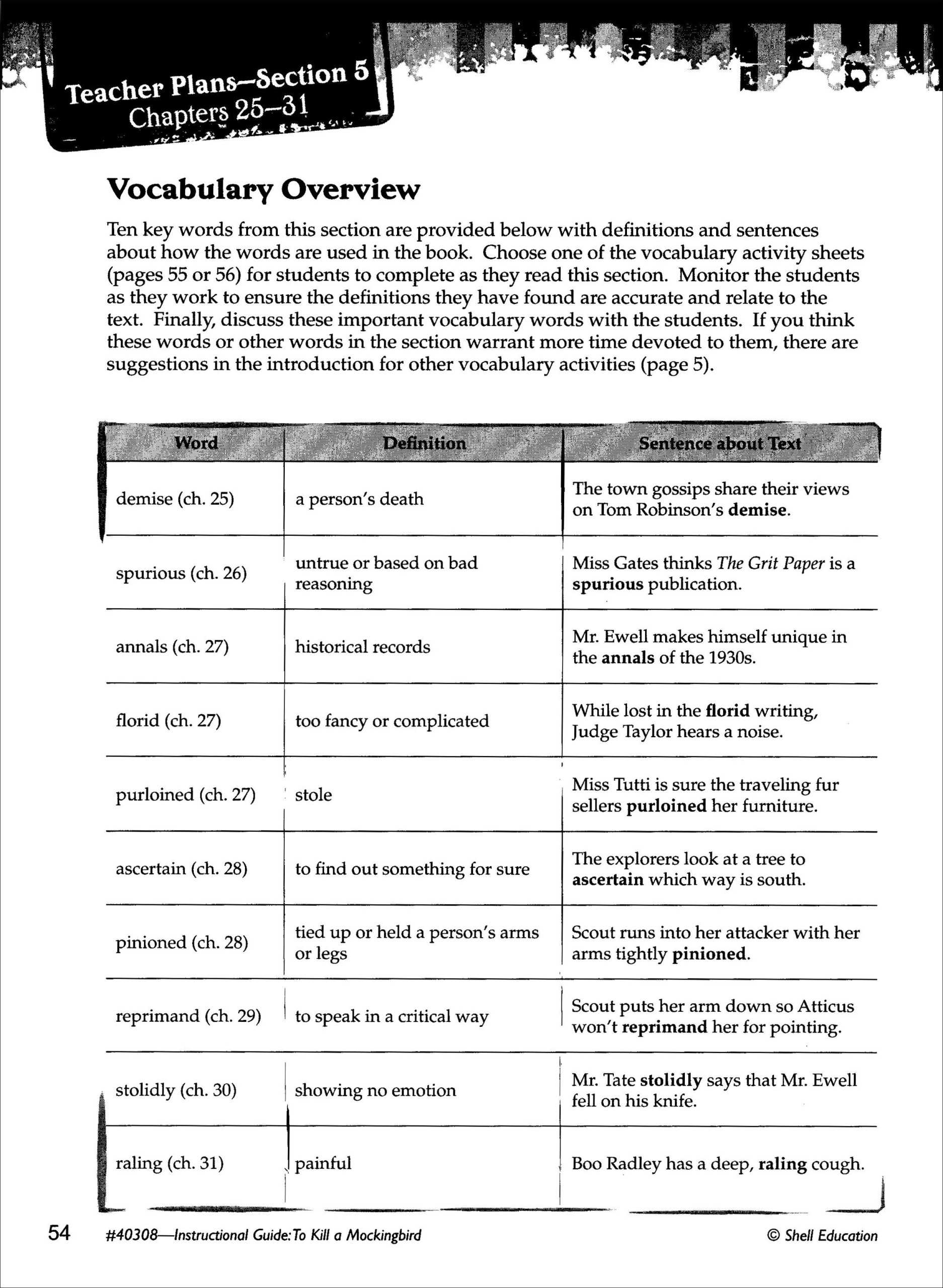 Great Works Instructional Guide For Literature: To Kill A Mockingbird pertaining to To Kill A Mockingbird Worksheet