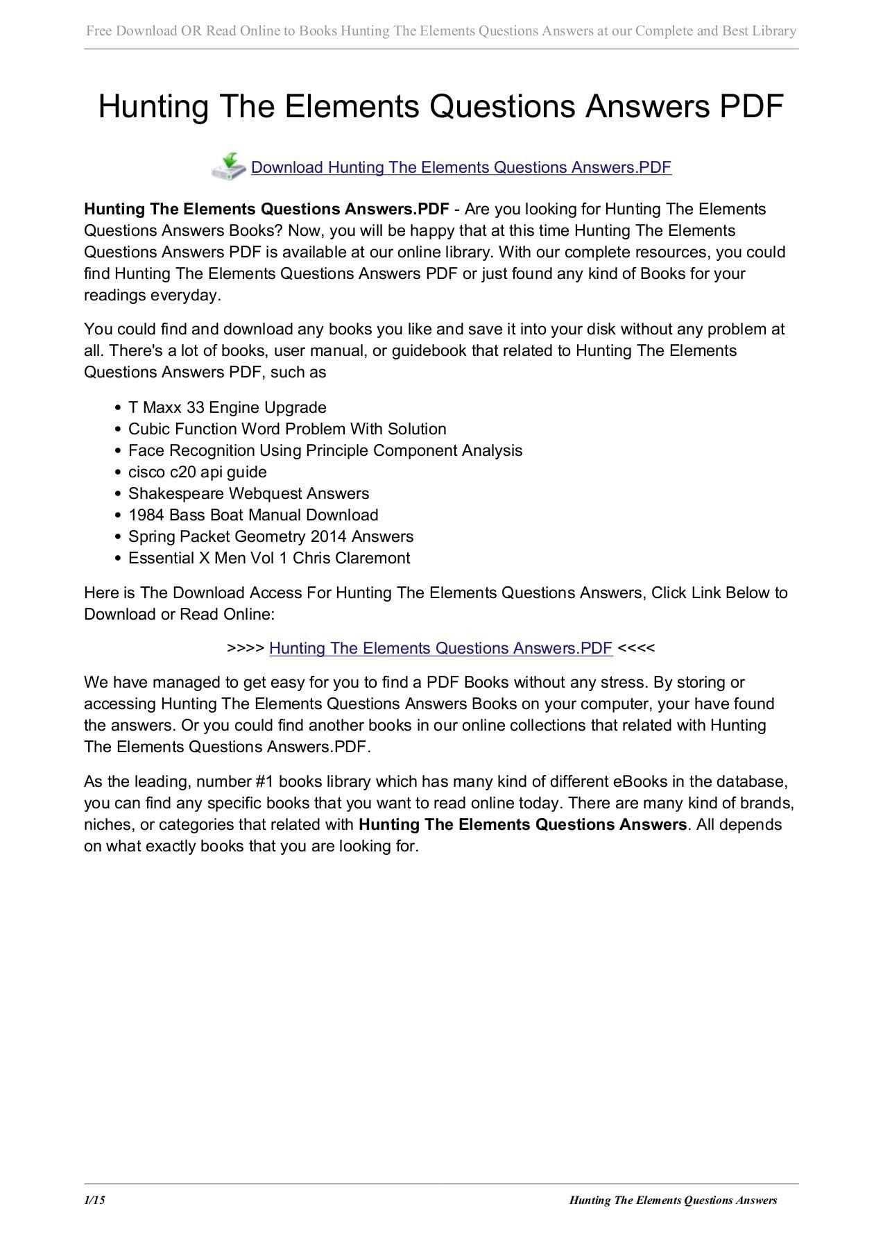 Hunting The Elements Questions Answers Pdf Pages 1 15 — Db Excel Pertaining To Hunting The Elements Worksheet Answers