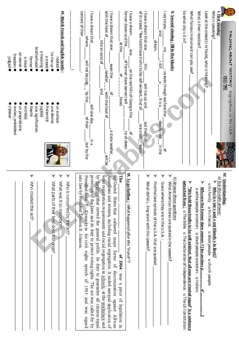 I Have A Dream - Esl Worksheet By Kham1010 With I Have A Dream Worksheet