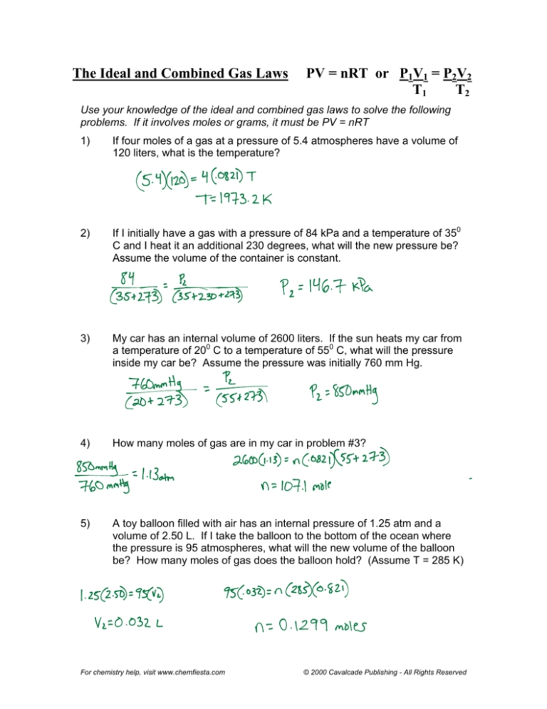 Ideal Gas Law Worksheet Answer Key — Db Excel Pertaining To Ideal Gas Laws Worksheet