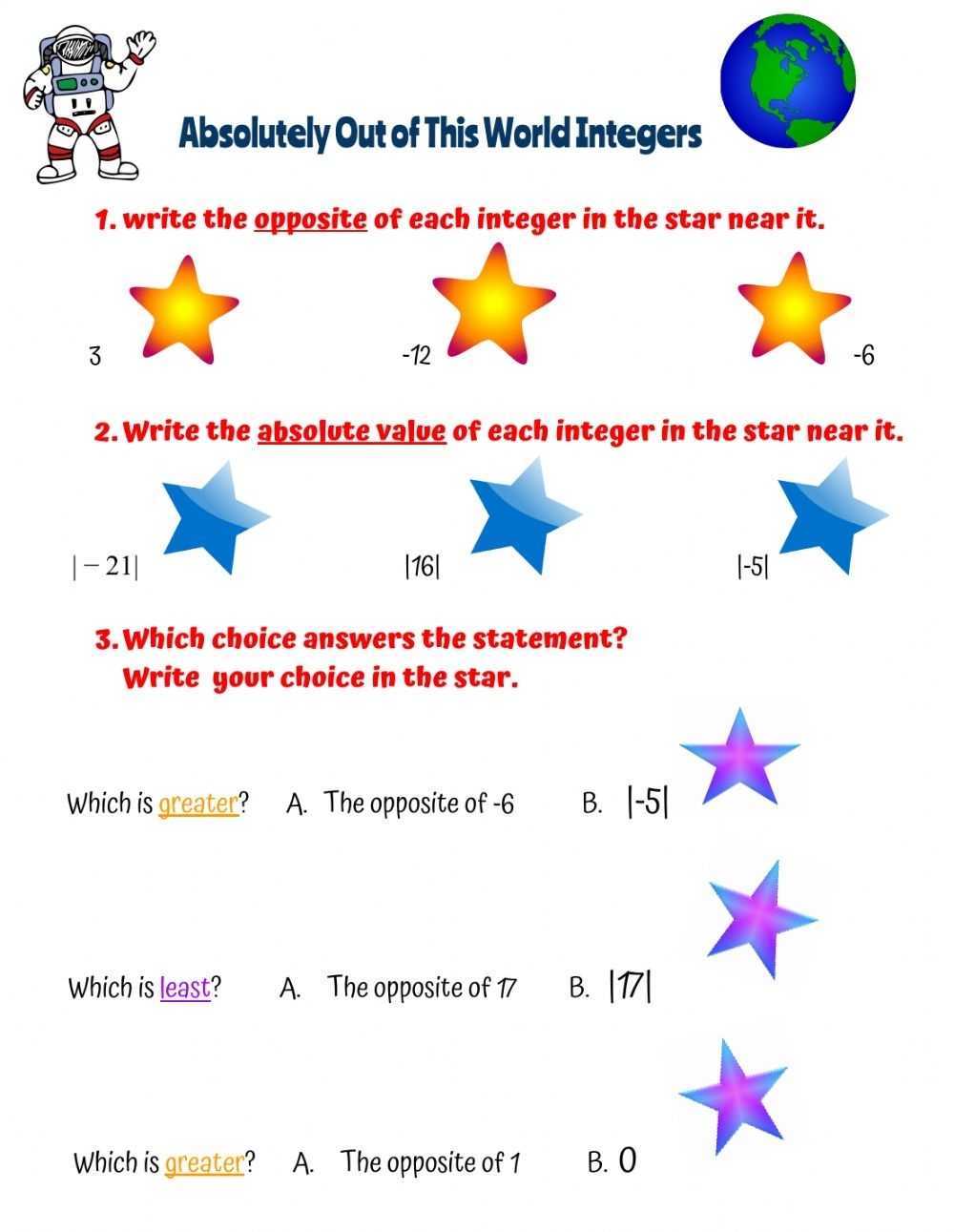 Integers And Absolute Value Worksheet Inside Integers And Absolute Value Worksheet