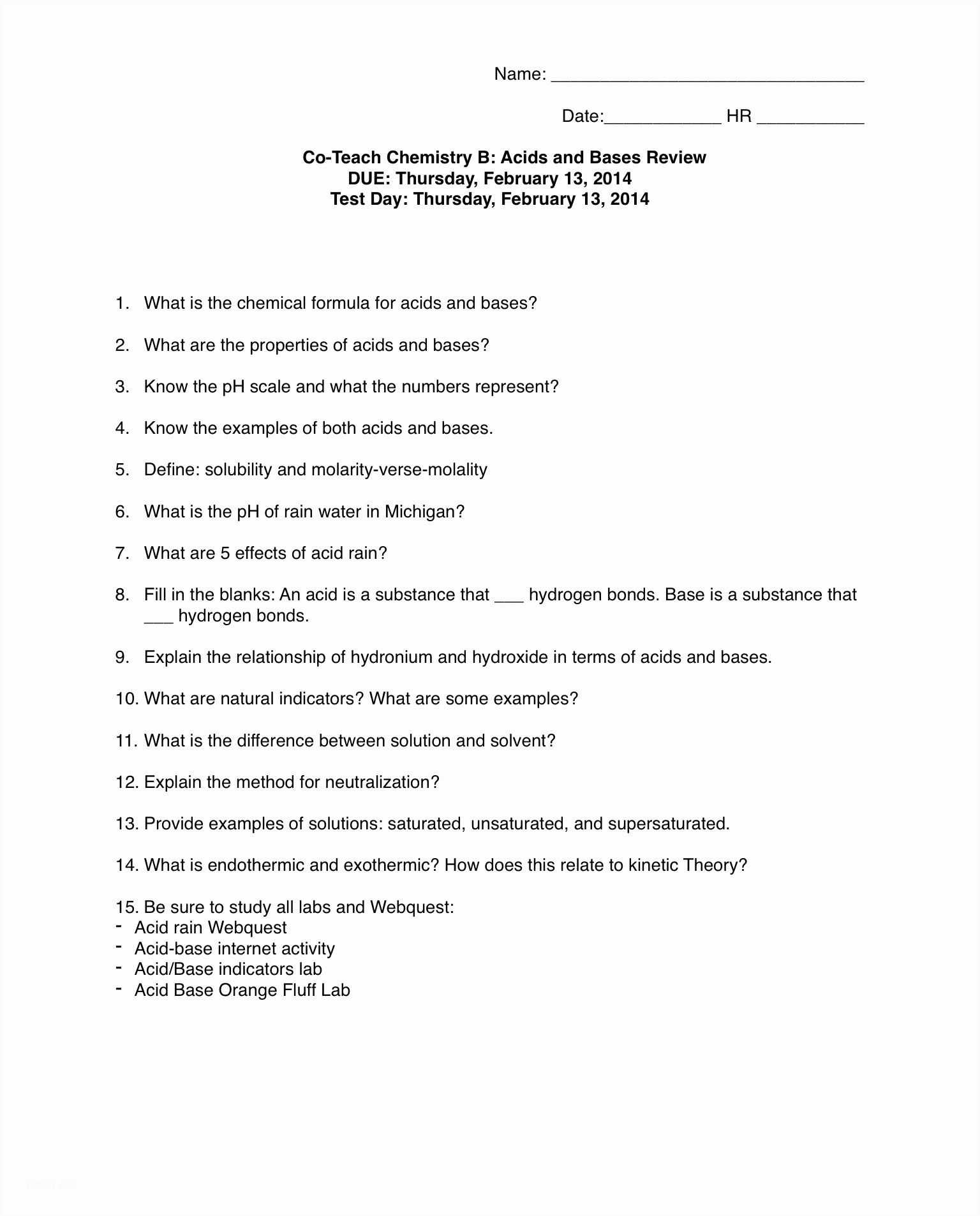 Introduction To Acids And Bases Worksheet Answer Key within Acids And Bases Worksheet Answers