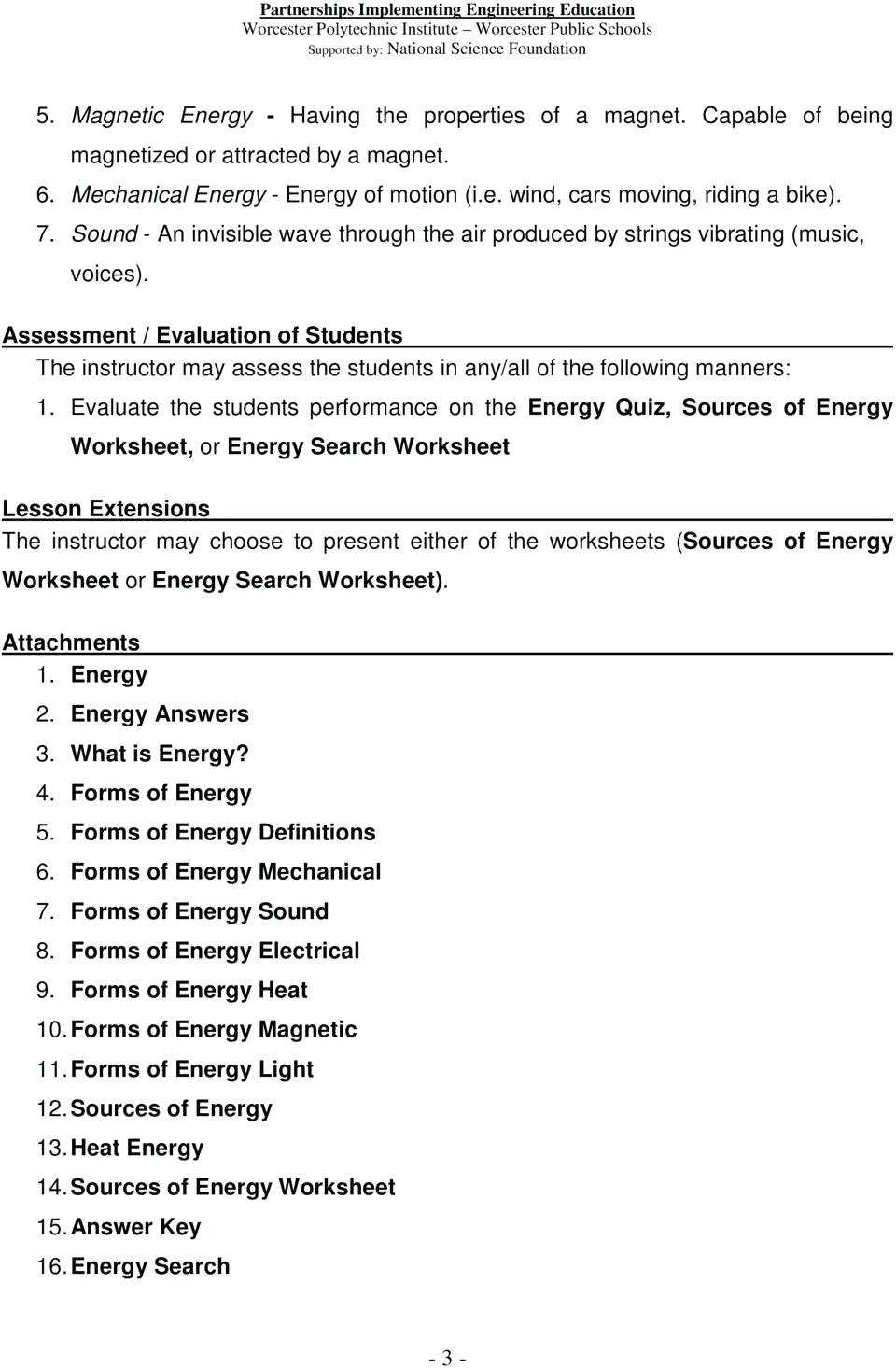 Introduction To Energy Worksheet Answer Key — Db Excel In Introduction To Energy Worksheet