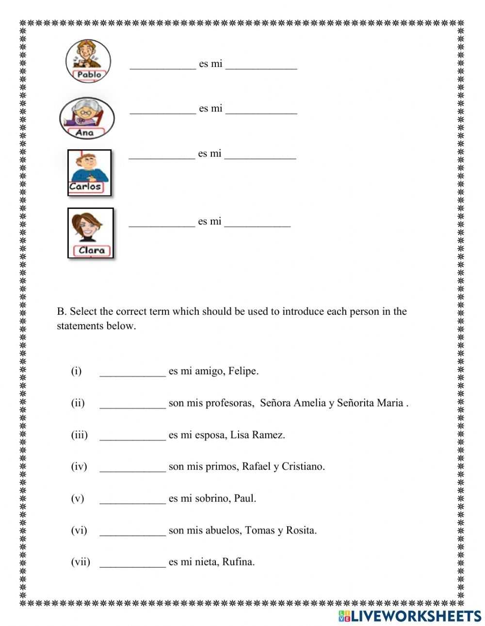 Introductions - Family ( Spanish) Worksheet pertaining to La Familia Worksheet In Spanish