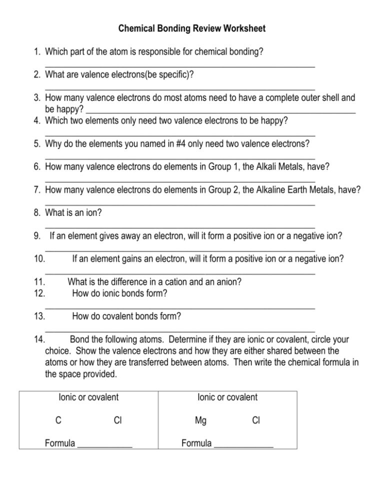 Ionic And Covalent Bonding Worksheet With Answers — Db-Excel with Ionic Bonding Worksheet Key