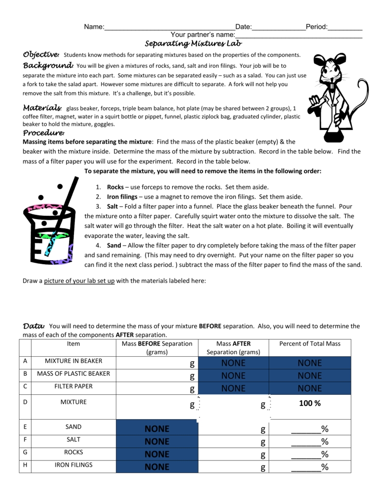 Is Iron Filings In Sand A Homogeneous Mixture - Worksheet Directory in Separation Of Mixtures Worksheet