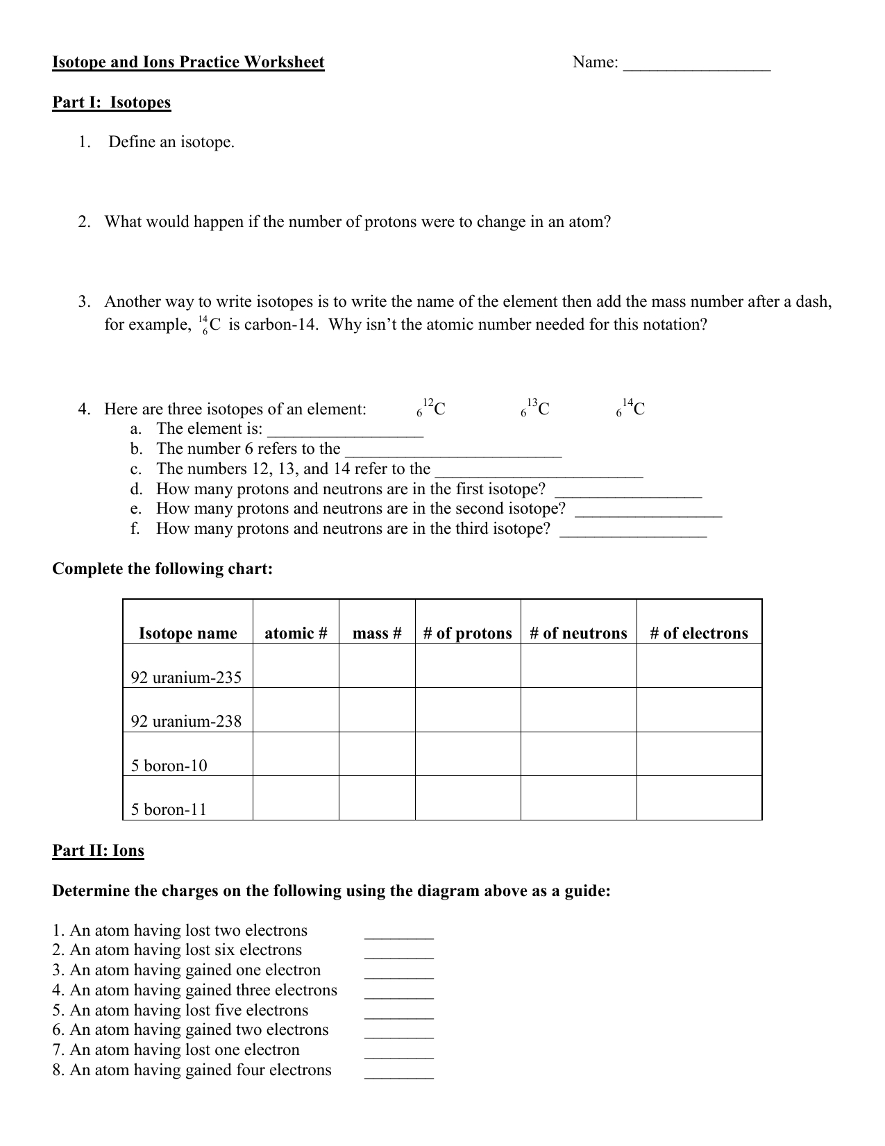 Isotope And Ions Practice Worksheet Name (1) regarding Ions And Isotopes Worksheet