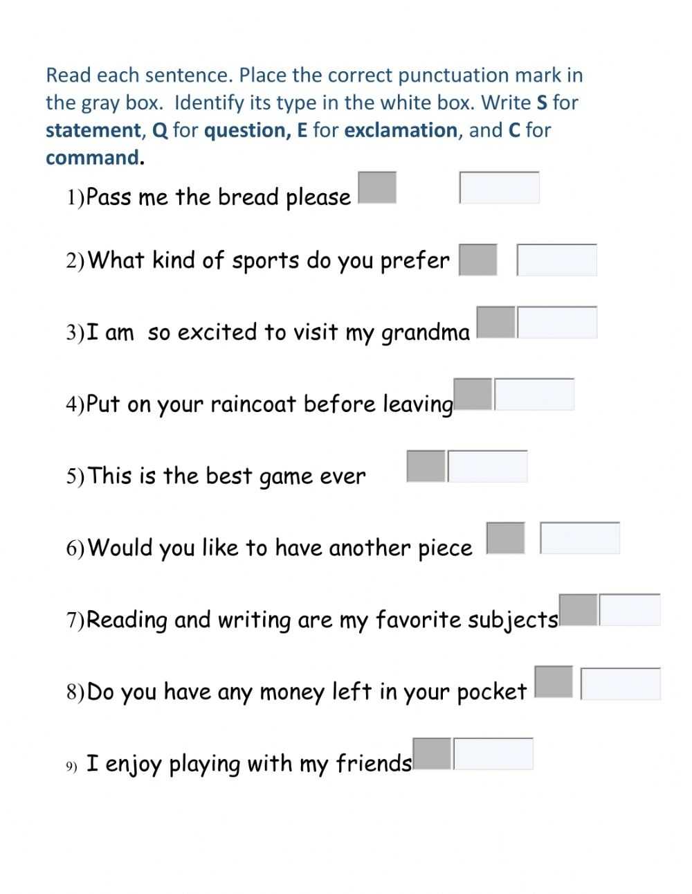 Kinds Of Sentences Worksheet Within Types Of Sentences Worksheet