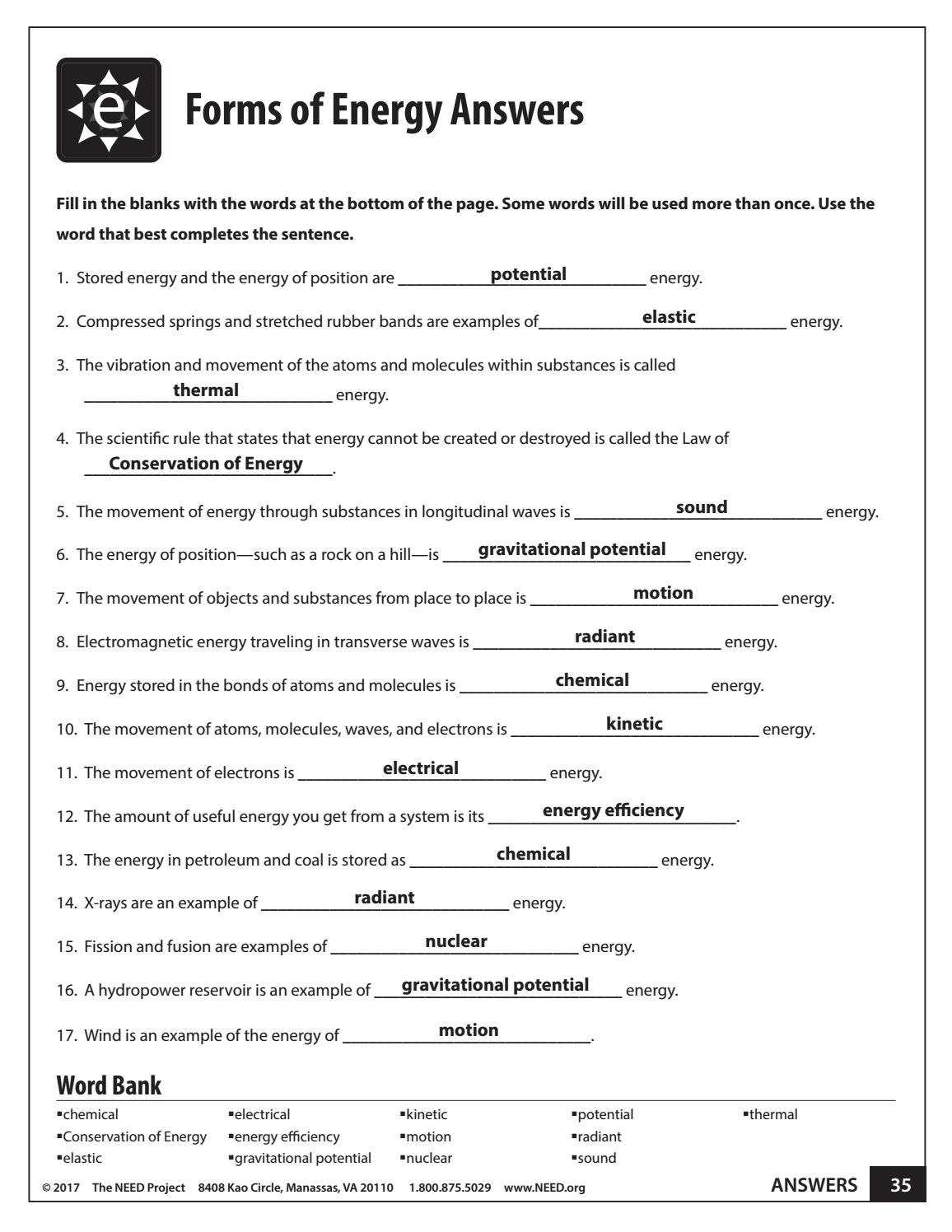 Kinetic And Potential Energy Worksheet Answer Key — Db-Excel throughout Potential And Kinetic Energy Worksheet