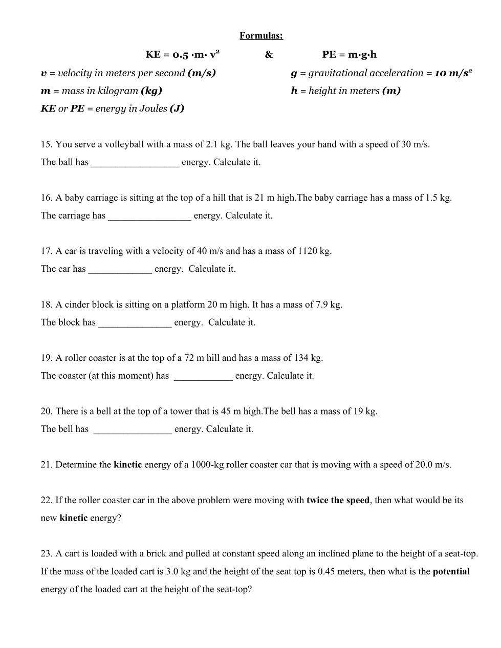 Kinetic & Potential Energy Worksheet Acquarelli - Joe Acquarelli Inside Potential And Kinetic Energy Worksheet