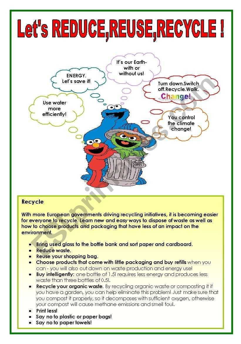 Let´s Reduce,Reuse,Recycle! - Esl Worksheet By Ayfer Dal pertaining to Reduce Reuse Recycle Worksheet
