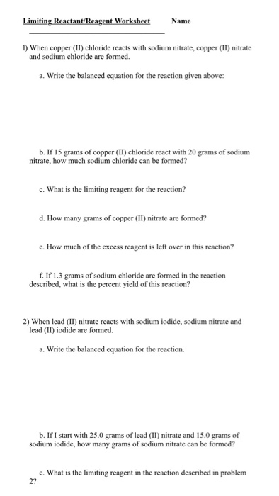 Limiting Reagent Worksheet 1 Answers - Percent Yield Worksheet within Limiting Reactant Worksheet Answers