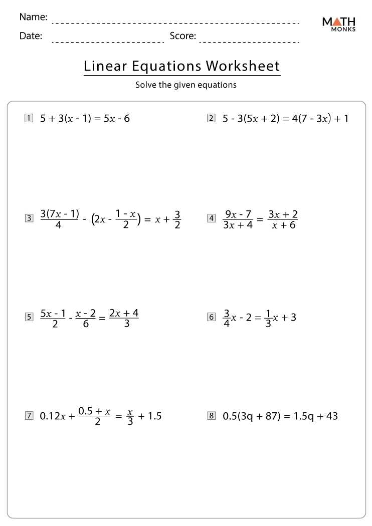 Linear Equations Worksheets With Answer Key Within Linear Equation Worksheet With Answers