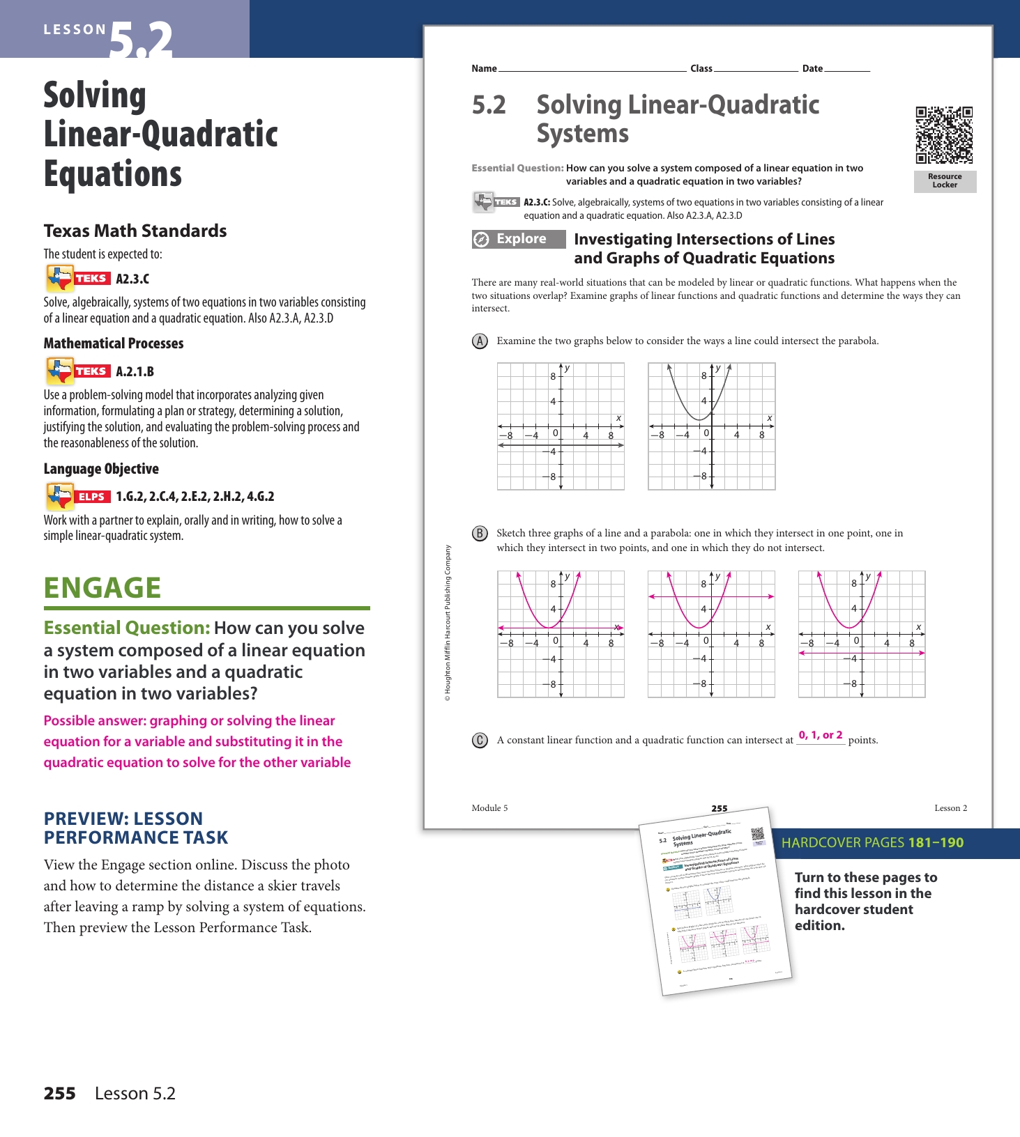 Linear Quadratic Systems Worksheet throughout From Linear To Quadratic Worksheet