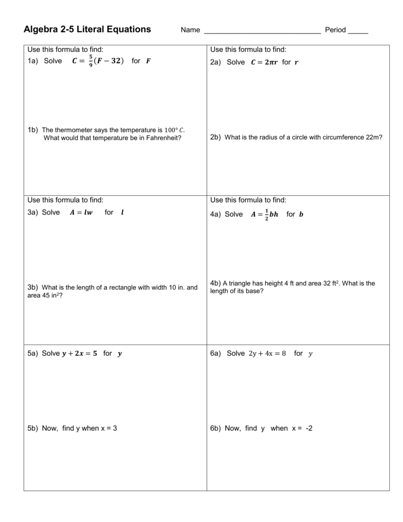 Literal Equations Worksheet Answer pertaining to Literal Equations Worksheet Answer