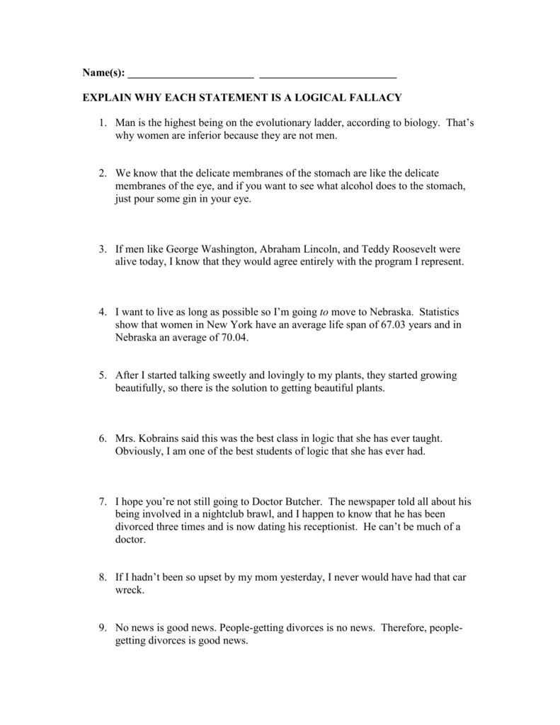 Logical Fallacies Worksheet With Answers inside Logical Fallacies Worksheet With Answers
