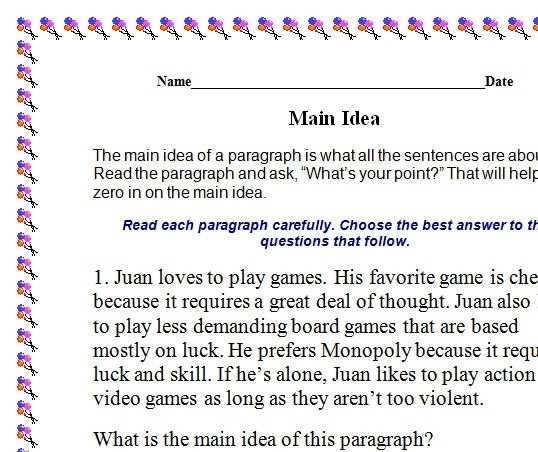 Main Idea Worksheet 5 - Promotiontablecovers intended for Main Idea Worksheet 5