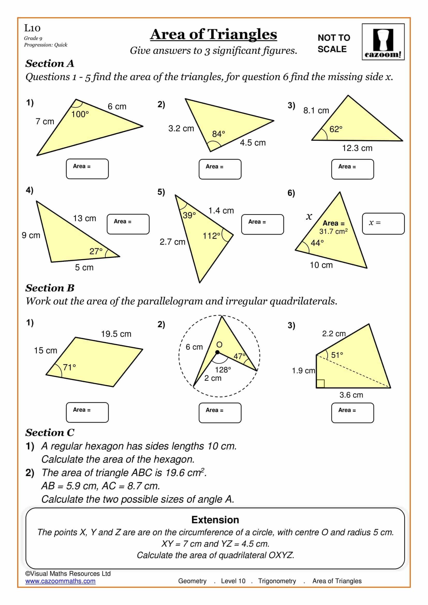 Maths Worksheets | Ks3 &amp; Ks4 Printable Pdf Worksheets intended for Area Of Triangles Worksheet Pdf