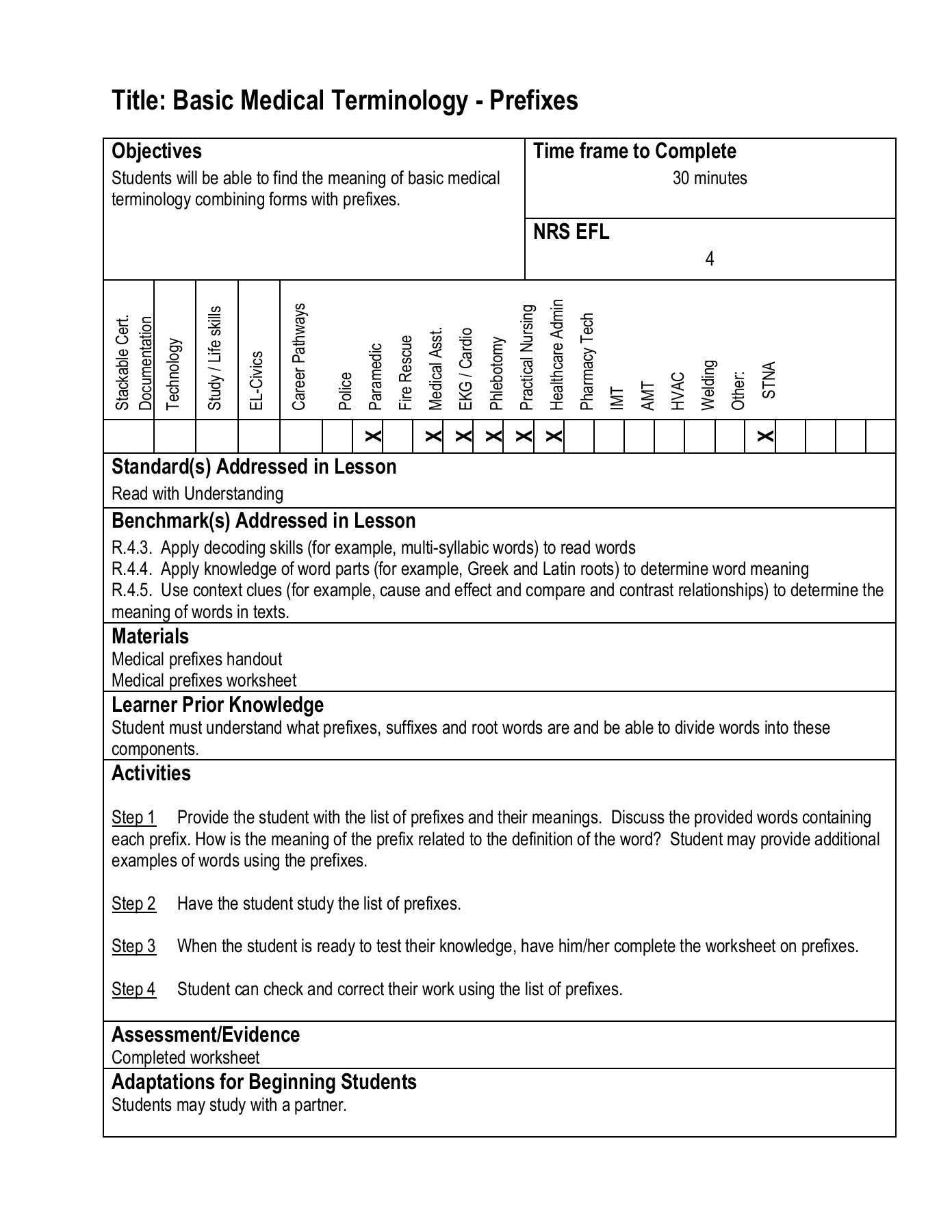 Medical Terminology Prefixes Worksheet — Db-Excel with Medical Terminology Prefixes Worksheet