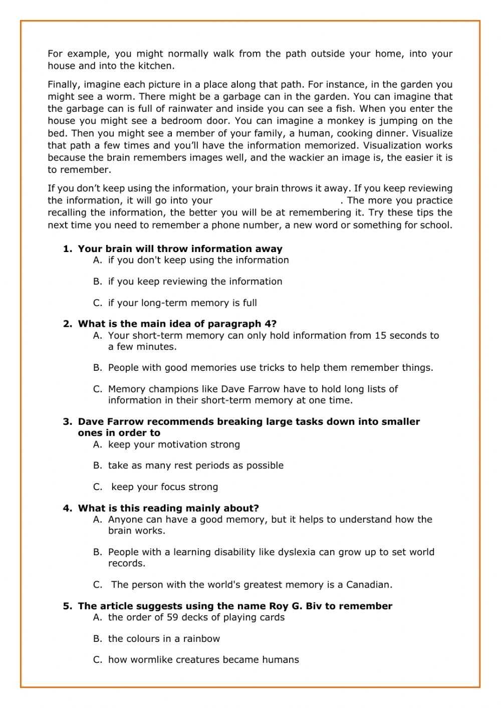 Memory Pertaining To Get The Message Worksheet Answers