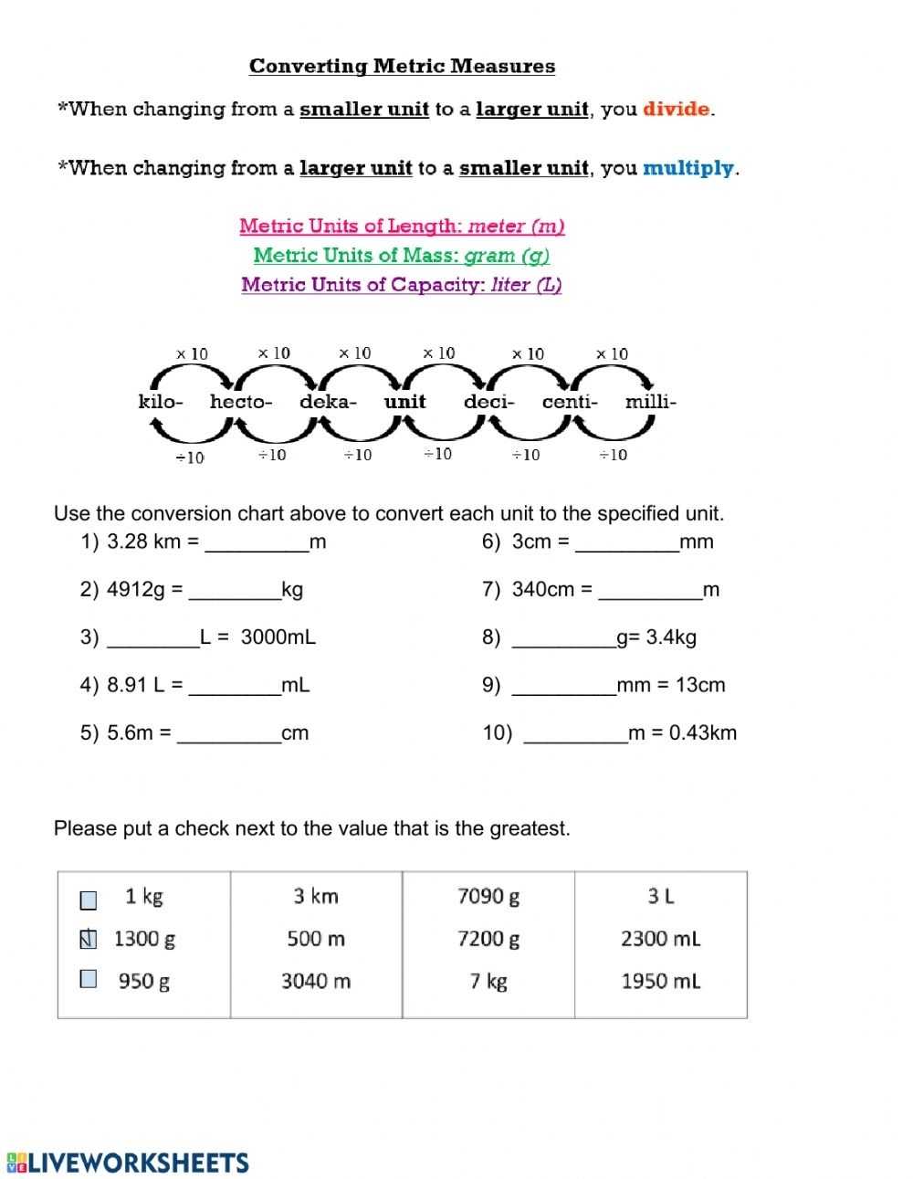 Metric Conversions Practice Worksheet regarding Unit Conversion Word Problems Worksheet