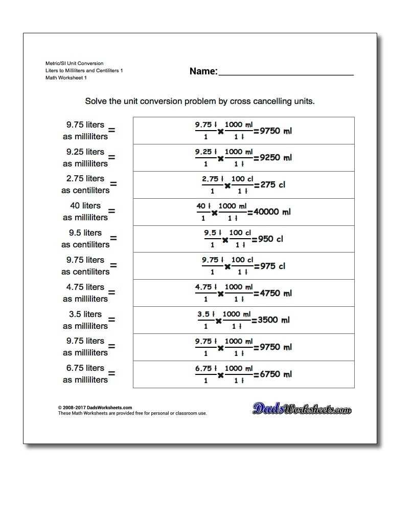Metric System Conversion Practice Worksheet regarding Unit Conversion Worksheet Pdf