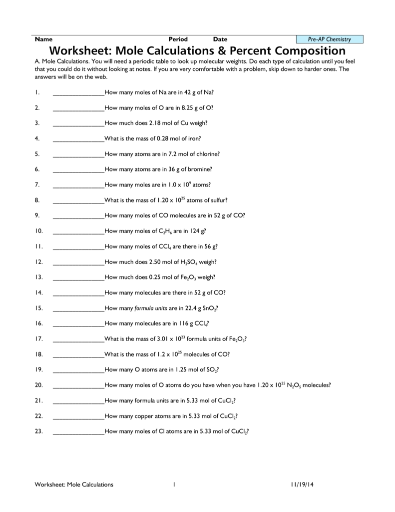 Mole Calculations Worksheet Answers - Ivuyteq for Worksheet Mole Problems Answers