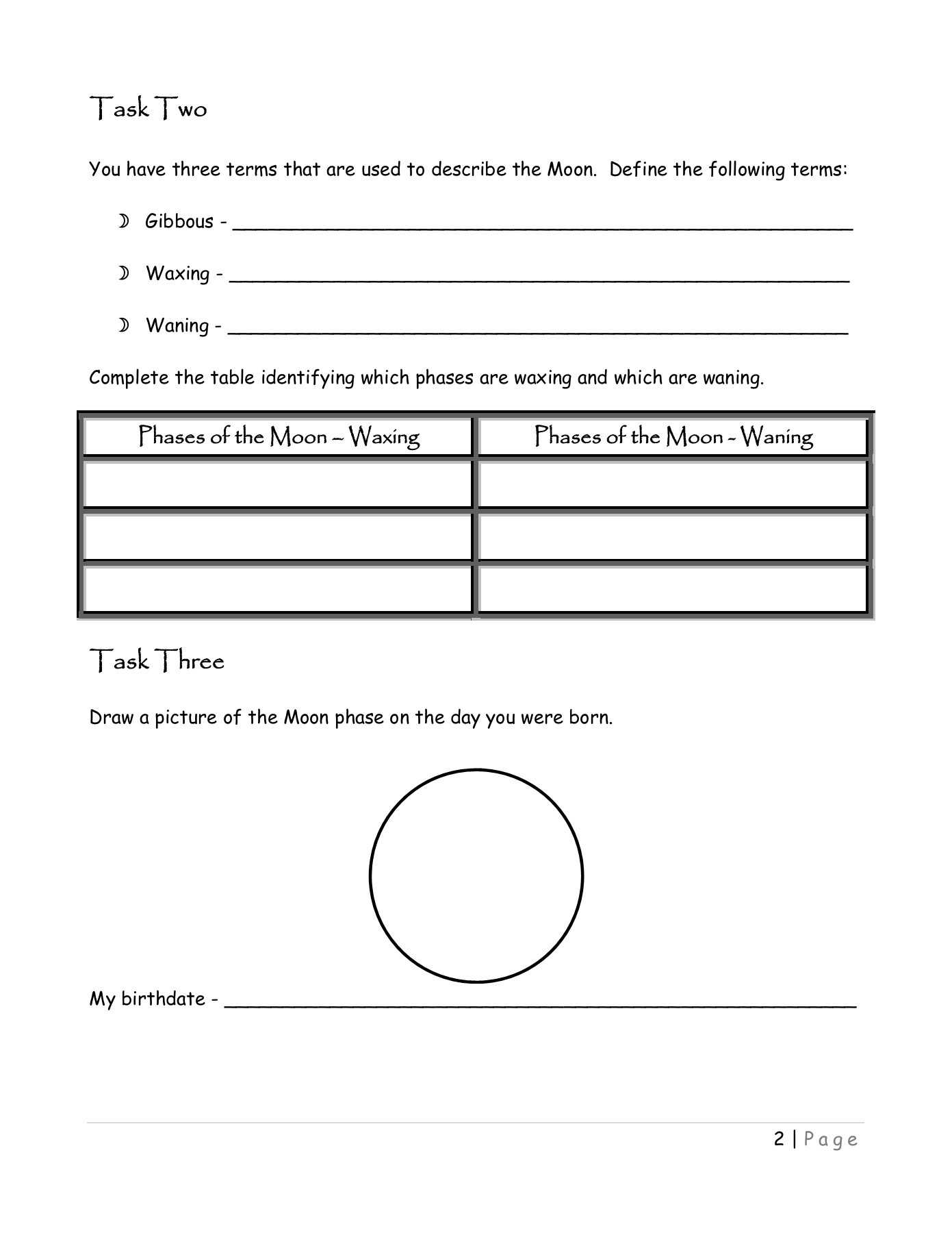 Moon Phases Worksheet Answers | Worksheet For Education Inside Moon Phases Worksheet Answers