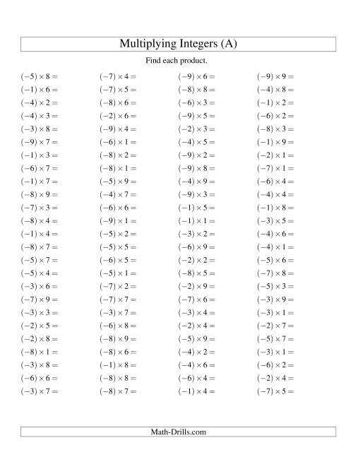Multiplying Integers Negative Multiplied By A Positive (Range 9 To Pertaining To Multiply And Divide Integers Worksheet