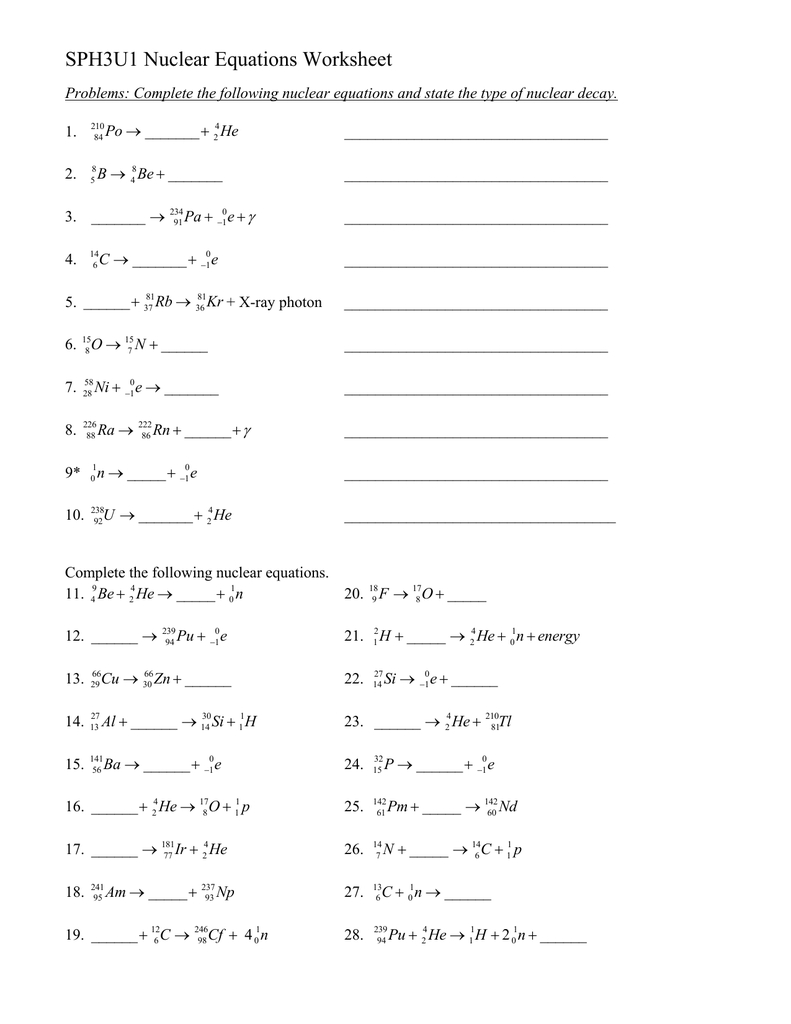 Nuclear Decay Worksheet Answers Key For Nuclear Decay Worksheet Answers Chemistry