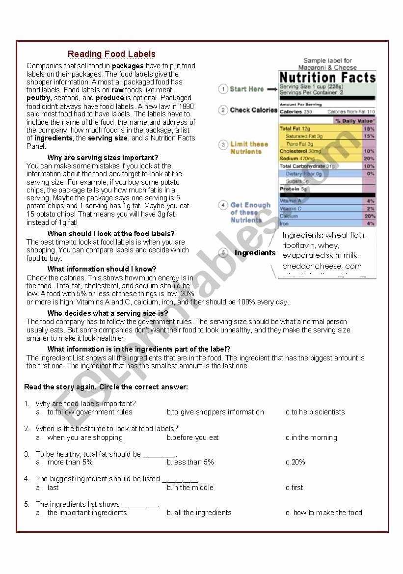 Nutrition Label Worksheet Answers regarding Nutrition Label Worksheet Answers
