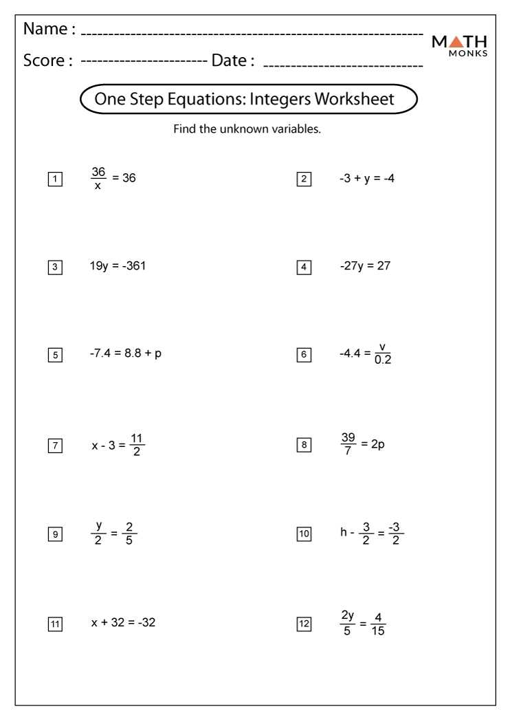 One Step Equations Worksheets - Math Monks Throughout Solving Equations Worksheet Pdf