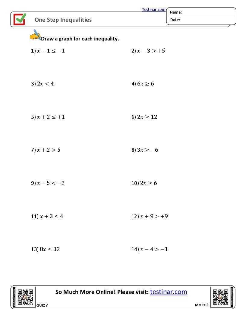 One Step Inequalities Worksheets with One Step Inequalities Worksheet