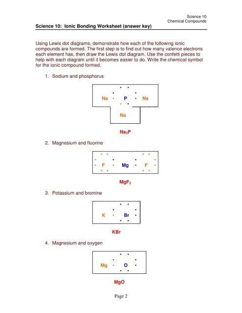 Page 2 Science 10: Ionic Bonding Worksheet (Answer Key) Using within Ionic Bonding Worksheet Answers