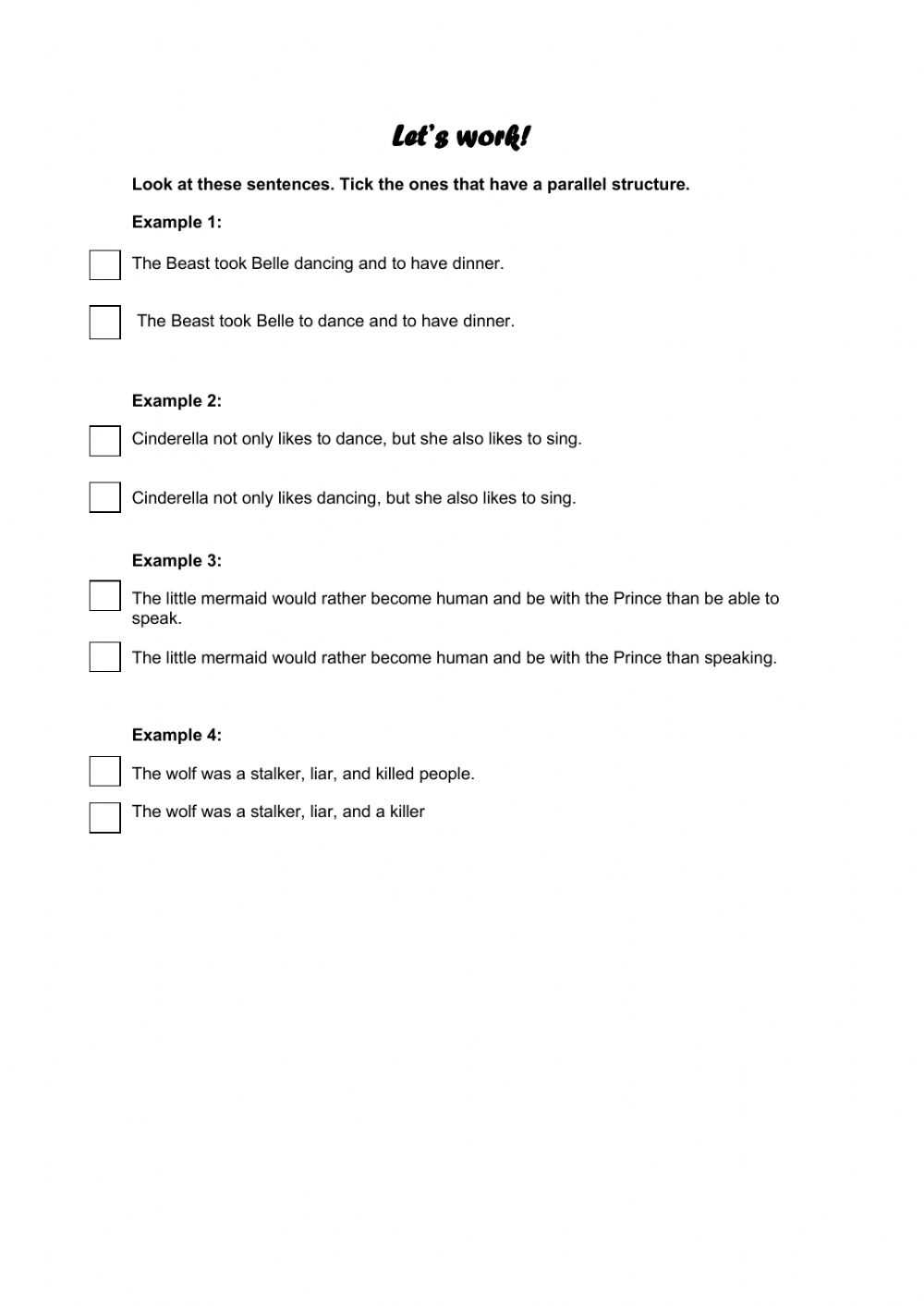 Parallel Structure Worksheet With Answers Within Parallel Structure Worksheet With Answers