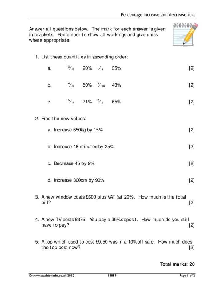 Percentage Increase And Decrease Worksheet In Pdf And Word — Db Excel Pertaining To Percentage Increase And Decrease Worksheet