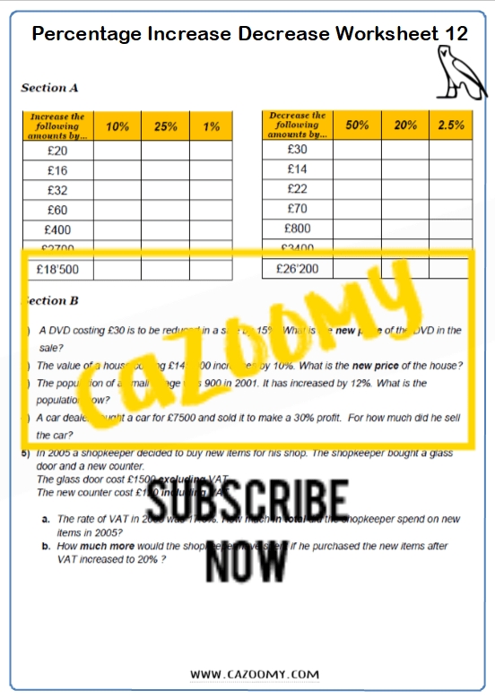 Percentage Increase Decrease Worksheets - Practice Questions And Answers | Cazoomy With Percentage Increase And Decrease Worksheet