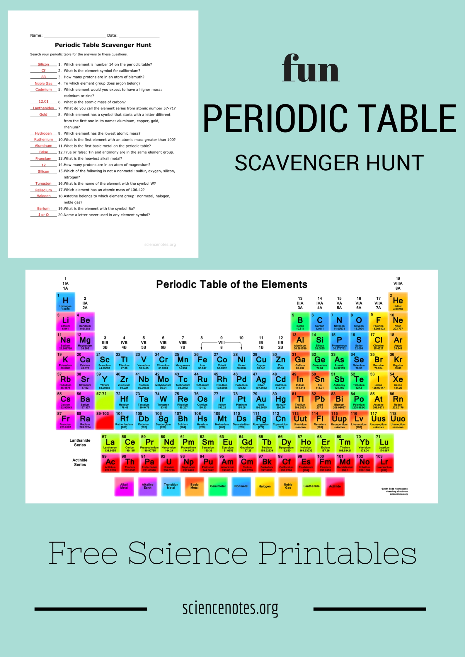 Periodic Table Scavenger Hunt Worksheet in Periodic Table Activity Worksheet
