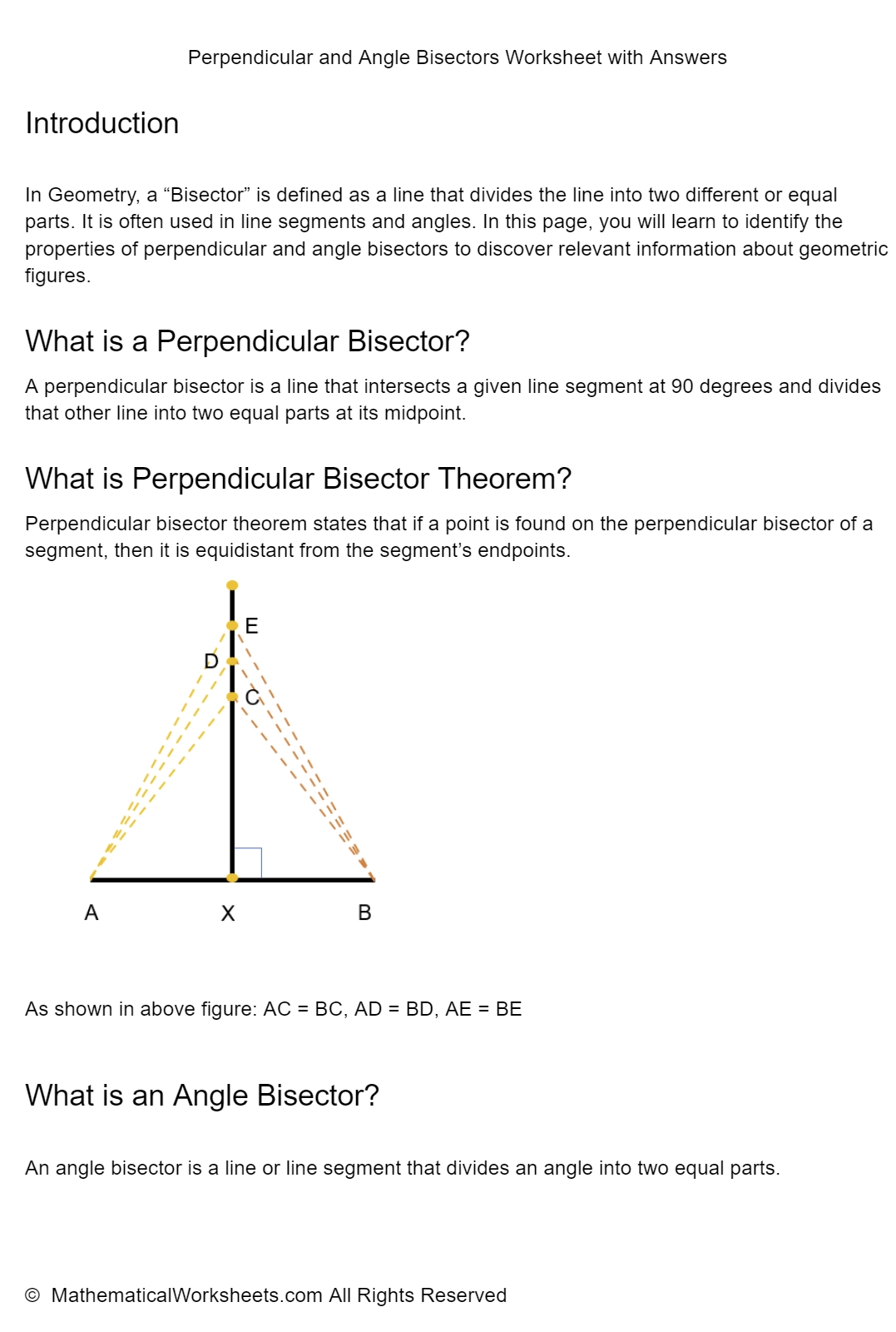 Perpendicular And Angle Bisectors Worksheet With Answers with regard to Angle Bisector Theorem Worksheet