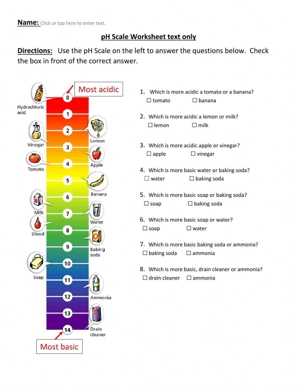 Ph Scale Worksheet Text Only Worksheet Inside Acid And Bases Worksheet Answers