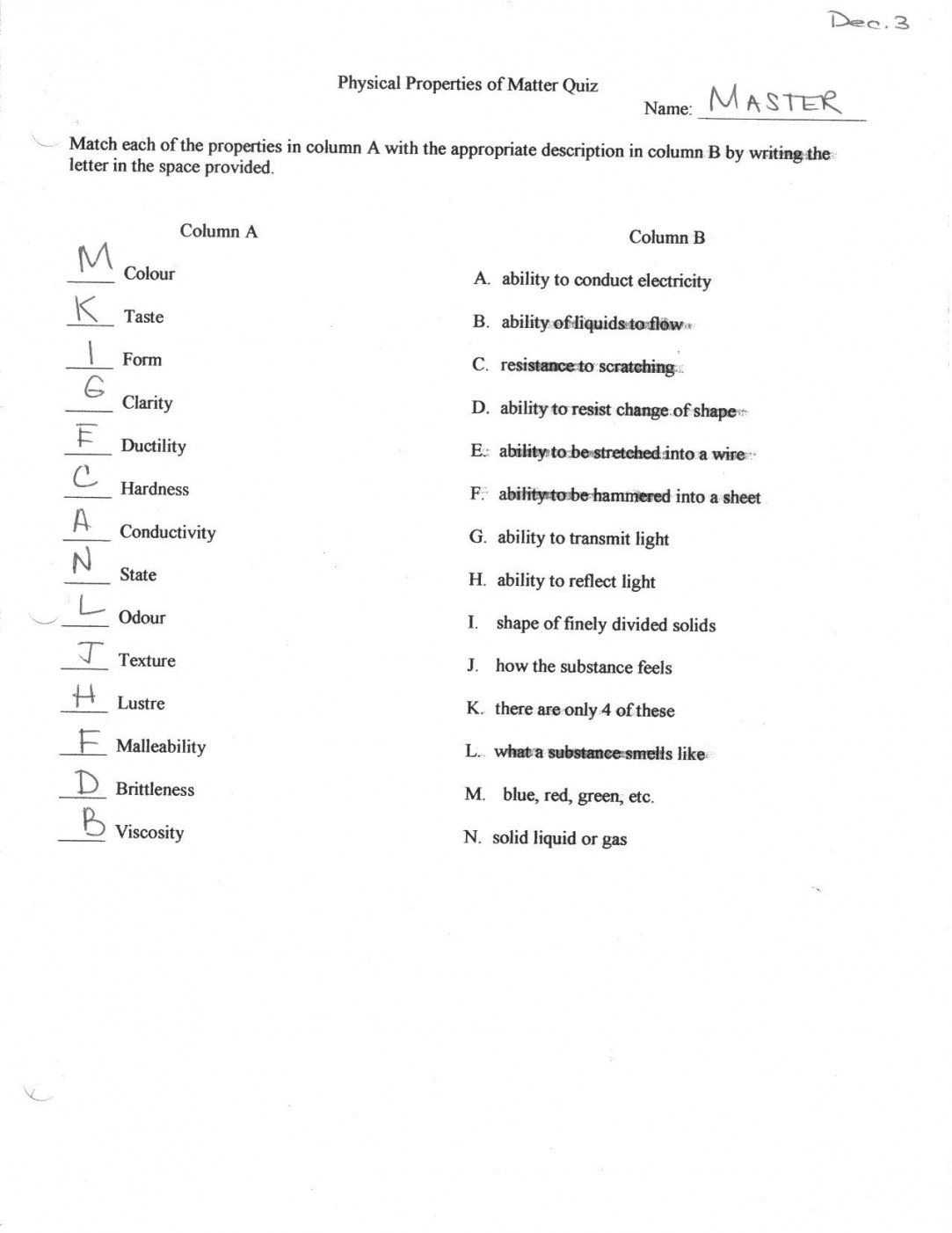 Physical And Chemical Changes And Properties Of Matter Worksheet 3Rd Intended For Physical And Chemical Changes Worksheet