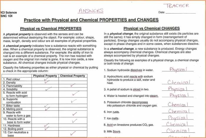 Physical And Chemical Changes Worksheets | 99Worksheets with Properties Of Matter Worksheet Answers
