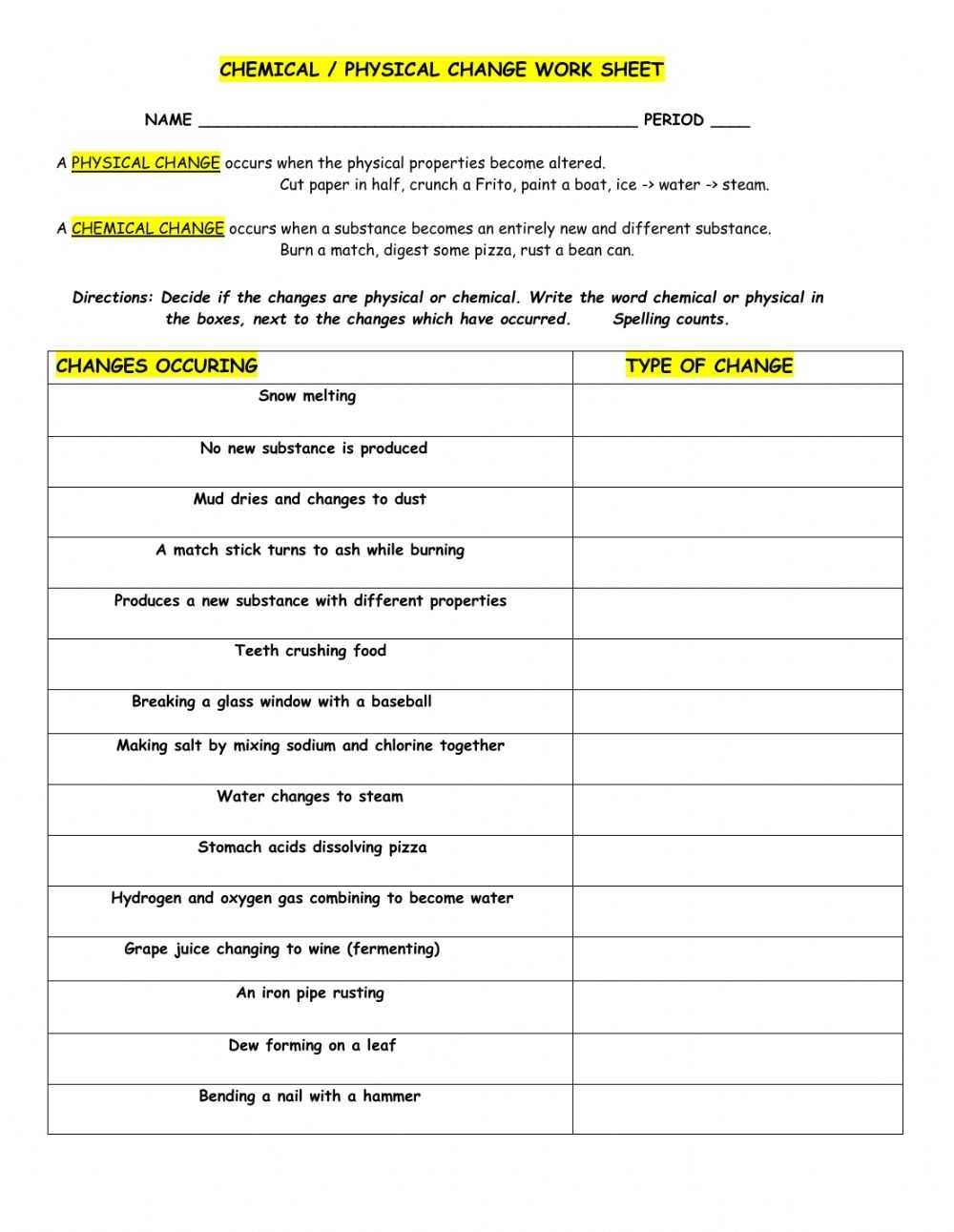 Physical Vs Chemical Properties Worksheet with regard to Physical And Chemical Properties Worksheet