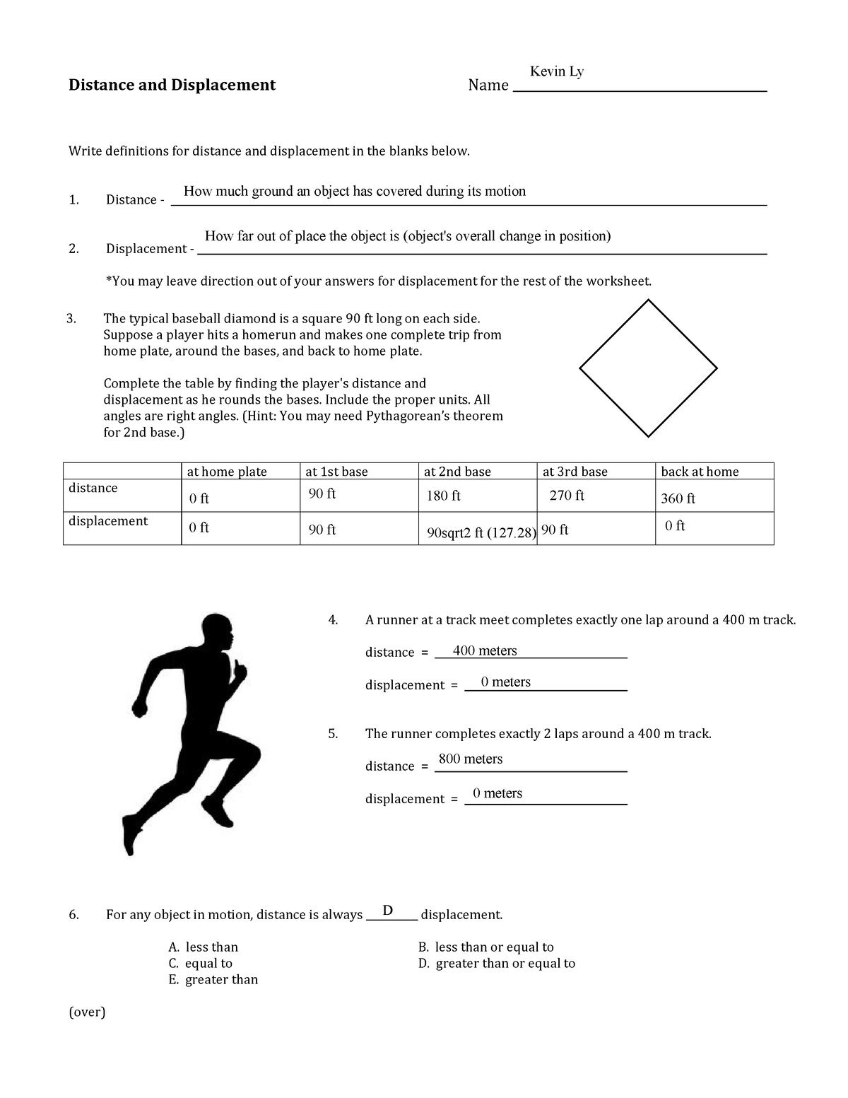 Physics Distance And Displacement Worksheet - Distance And Displacement Name Write Definitions pertaining to Distance And Displacement Worksheet