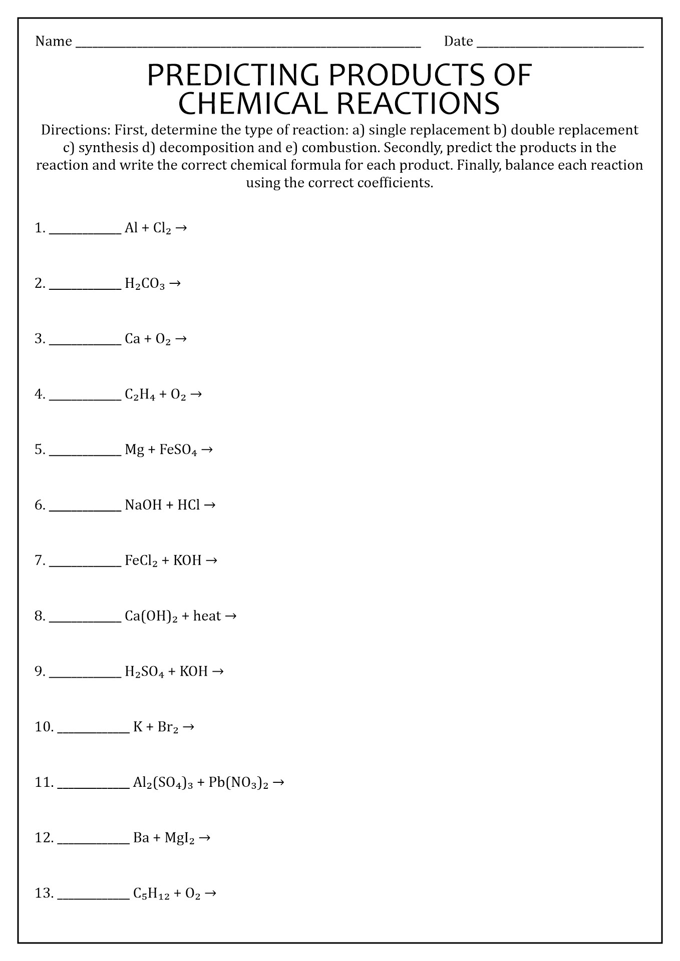 Pogil Types Of Chemical Reactions Worksheet Answers / Categories Of Chemical Reactions Worksheet With Classifying Chemical Reactions Worksheet