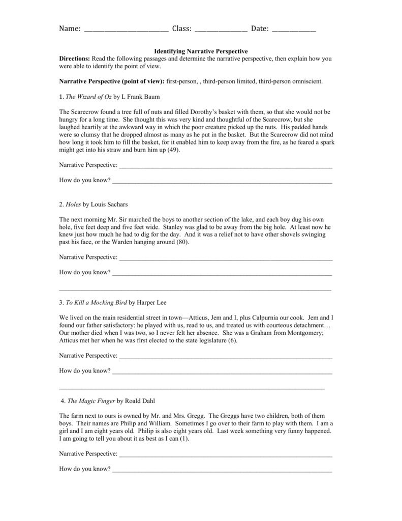 Point Of View Worksheet #2 For Point Of View Worksheet